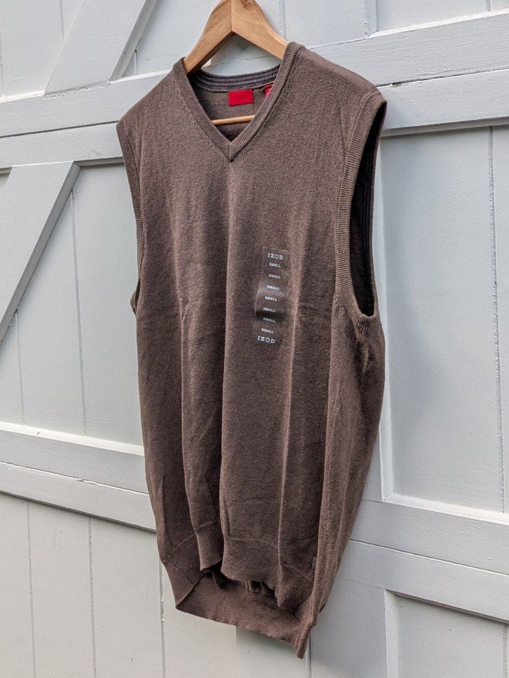 NWT IZOD Brown Cotton Wool Blend V-Neck Sweater Vest Men's Small